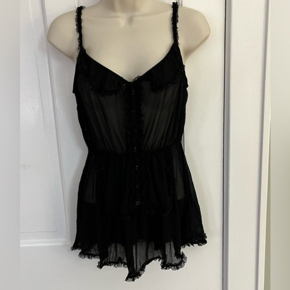 Victoria’s Secret Sexy Little Things Black Sheer Lace French Maid Negligee Med